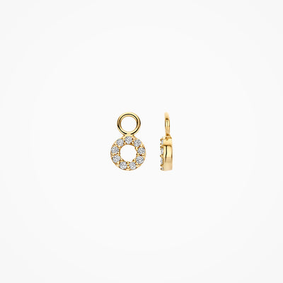 14k geelgouden oorbel bedel met ronde lab diamanten en gerecycled goud, vooraanzicht.