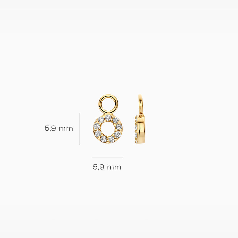 Ronde oorbelbedel van 14k geel goud met Lab Diamonds en gerecycled goud, 5,9 mm breed en hoog.