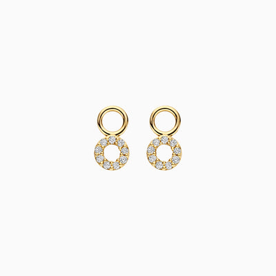 14k geelgouden oorbelbedels met ronde lab diamanten en gerecycled goud.