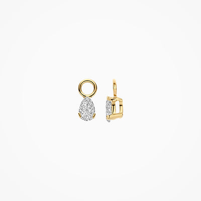 14k geelgouden oorbel bedel met druppelvormige Lab Diamond van gerecycled goud.