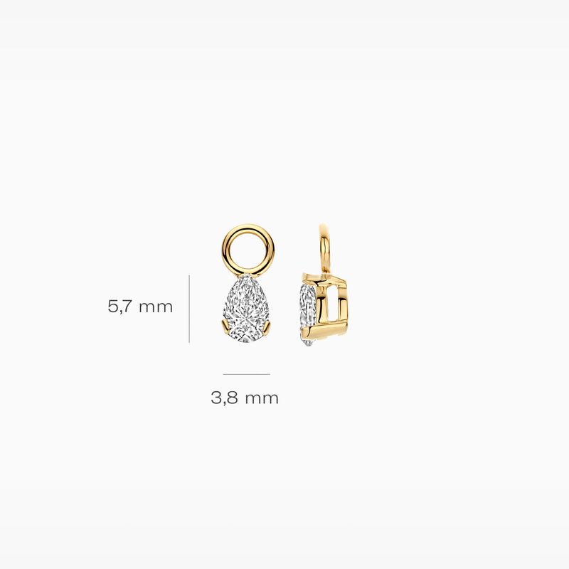 14k geelgouden oorbelbedel met druppelvormige Lab Diamond, 5,7x3,8 mm.