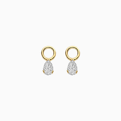 14k geelgouden oorbel met druppelvormige Lab Diamond bedel van gerecycled goud.