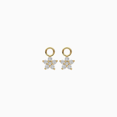 Lab Diamonds oorbel bedels in 14k geelgoud met fonkelende diamanten bloemvorm.