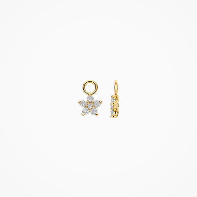 14k geelgouden oorbel met stervormige Lab Diamonds bedel en ronde diamantdetails.