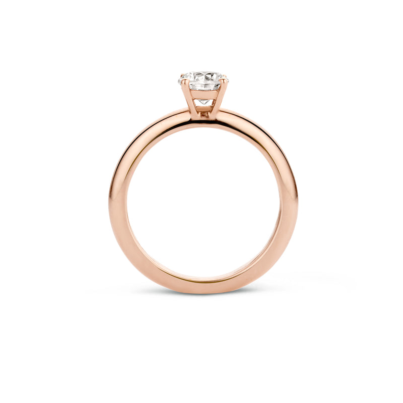 Ring 1121RZI in 14k rosé goud met solitaire zirkonia op witte zetting.