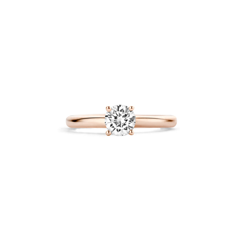 Ring 1121RZI van 14 Rosé goud met solitaire zirkonia in ronde zetting.