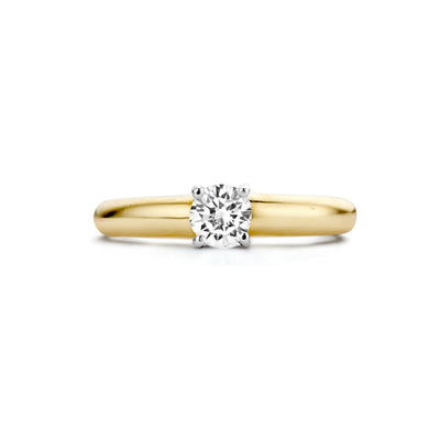 Solitaire ring van 14k geel goud met fonkelende zirkonia(opzet).