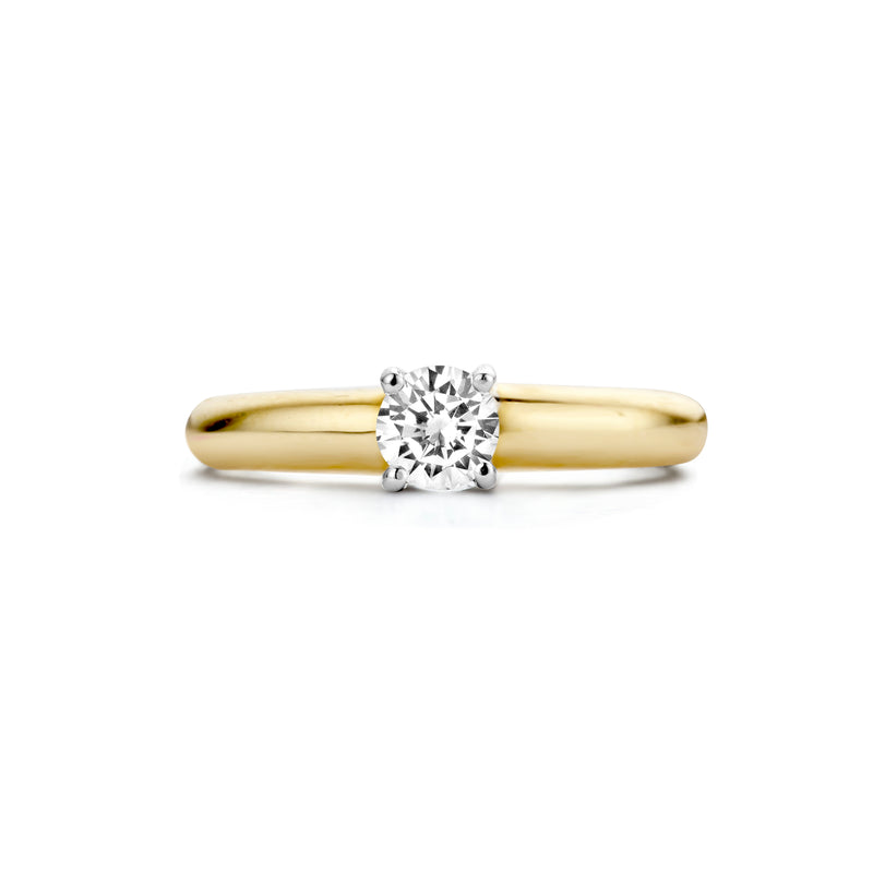 Solitaire ring van 14k geel goud met fonkelende zirkonia(opzet).