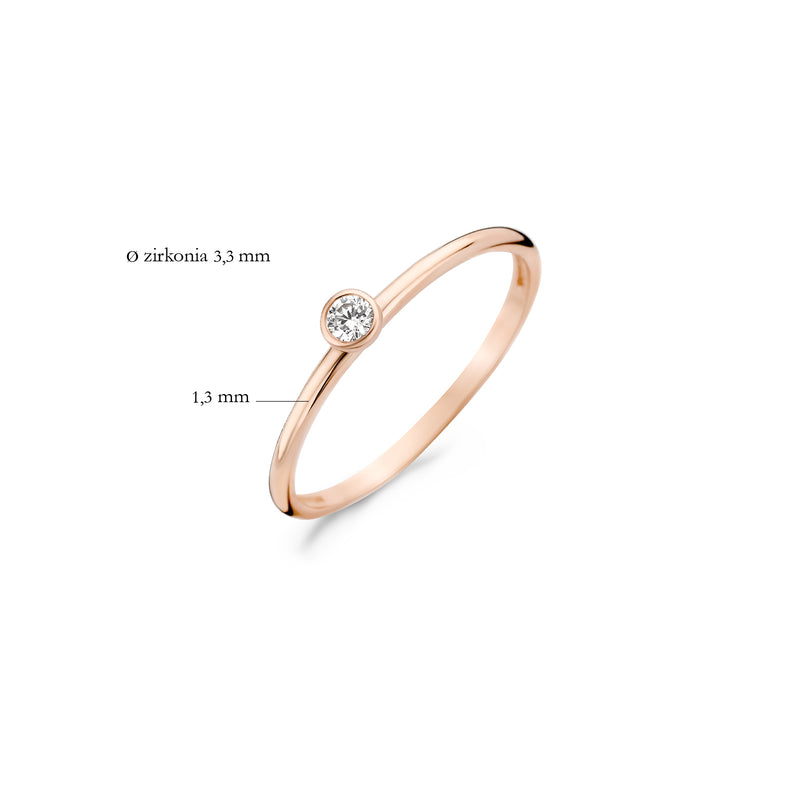 14 Rosé goud aanschuifring met kleine ronde witte zirkonia 3,5 mm en smalle band 1,3 mm.