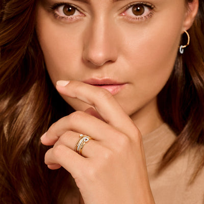 Bicolor gouden ring met 14k geel en wit goud en zirkonia, aanschuifring klein.