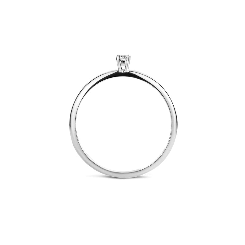 Ring van 14k wit goud met een solitaire natuurlijke diamant, smalle band.