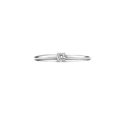 14k wit gouden solitair ring met ronde natuurlijke diamant in het midden.