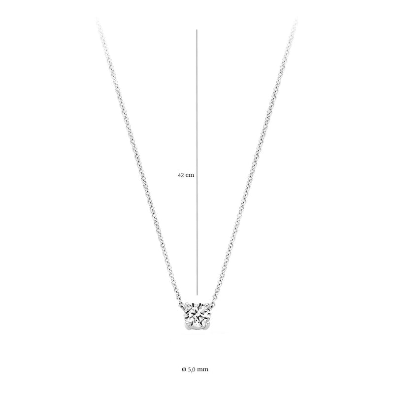 Collier van 14k wit goud met vierkante zirkonia hanger en fijne ketting.