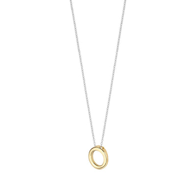 Zilverkleurige ketting met 14k geelgouden bicolor ringhanger.