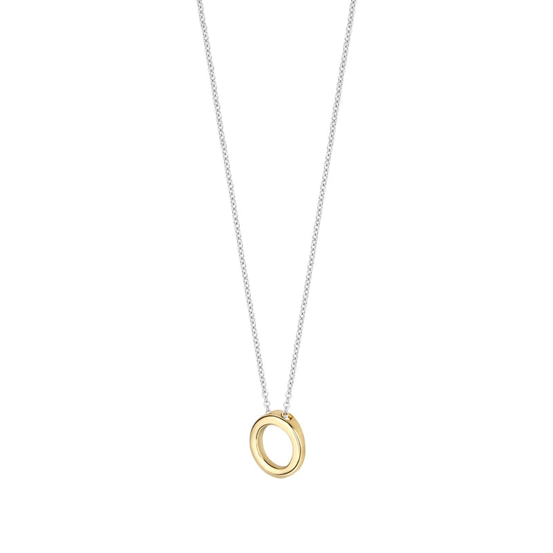 Zilverkleurige ketting met 14k geelgouden bicolor ringhanger.