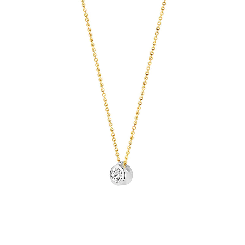 Bicolor ketting met 14k geel goud ketting en 14k wit gouden hanger met zirconia steen.