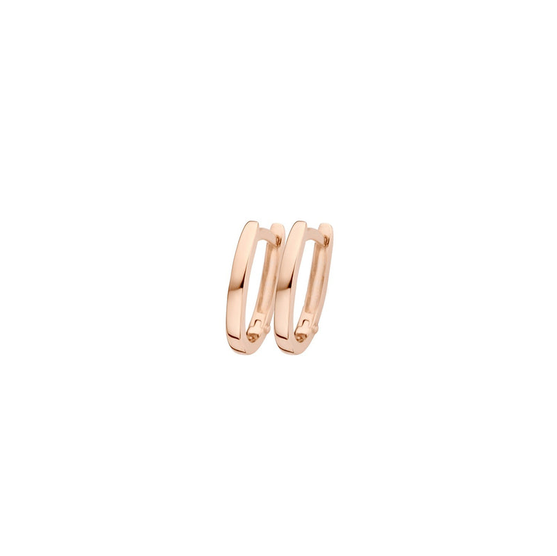 14k roségouden oorringen met glanzende, vloeiende afwerking en slanke vorm.