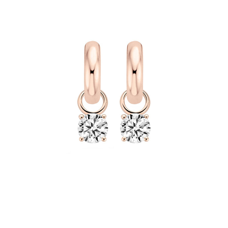 14k rosé goud oorbellen met ronde zirkonia hanger, glanzende afwerking.