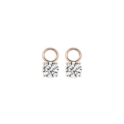 14k rosé goud oorbellen met ronde zirkonia hanger en open ring design.