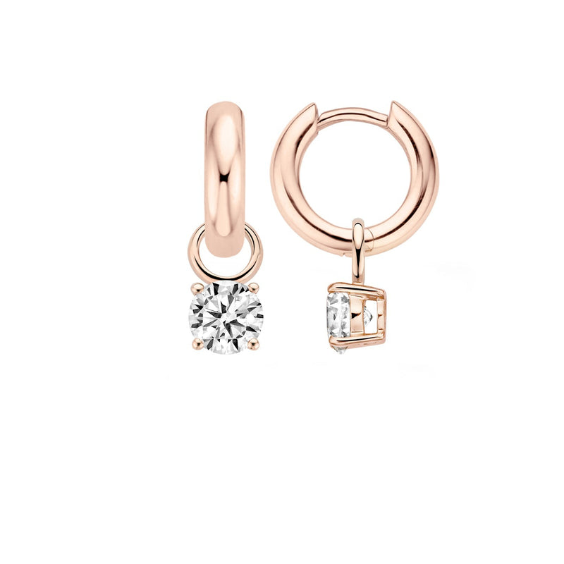 14k Rosé goud oorbellen met ronde zirkonia hanger en soepele sluiting.