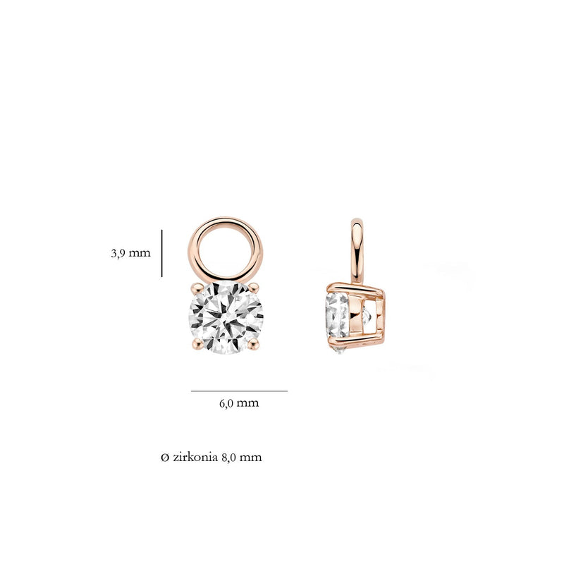 14k Rosé goud oorbedels met ronde zirkonia van 6 mm, ring van 3,9 mm breedte.