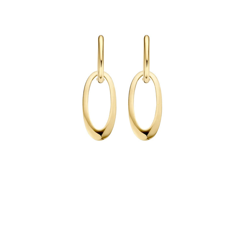 14k geelgouden oorbedels met ovale, gladde hangoogontwerp.