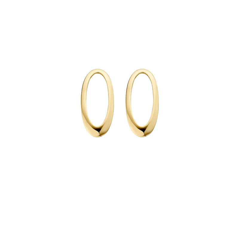 14k goud ovale oorbellen met glanzende afwerking en afgeronde randen.