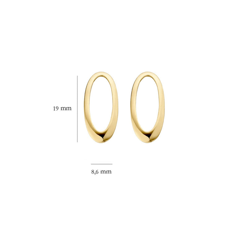 14k geelgouden ovale oorbedels van 19x6,6 mm met glad oppervlak.