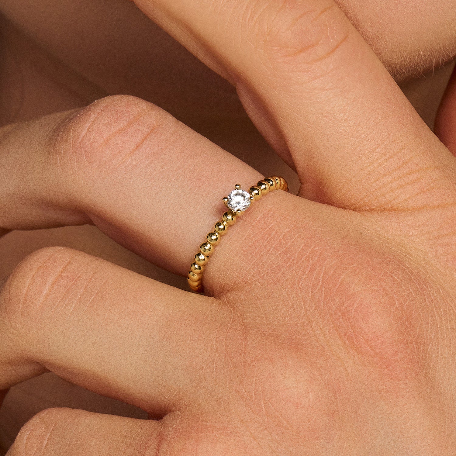 Ring met Bolletjesmotief en Zirkonia 14k goud