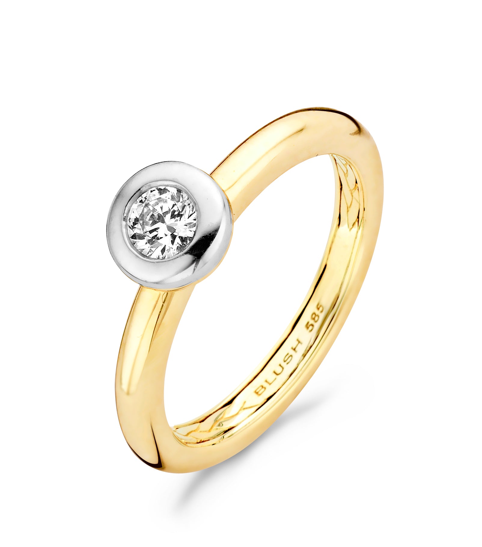 Bicolor Ring met zirkonia in gladomzetting 14k goud