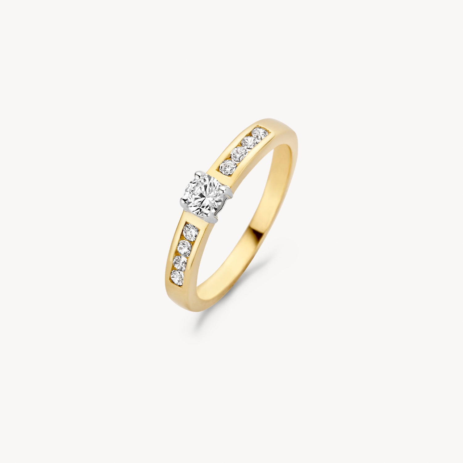 Ring met ⌀ 4 mm zirkonia 14k bicolor goud