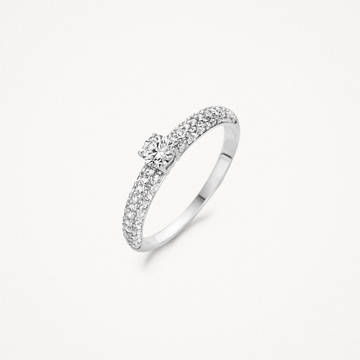 Ring met zirkonias gezet in 14k wit goud