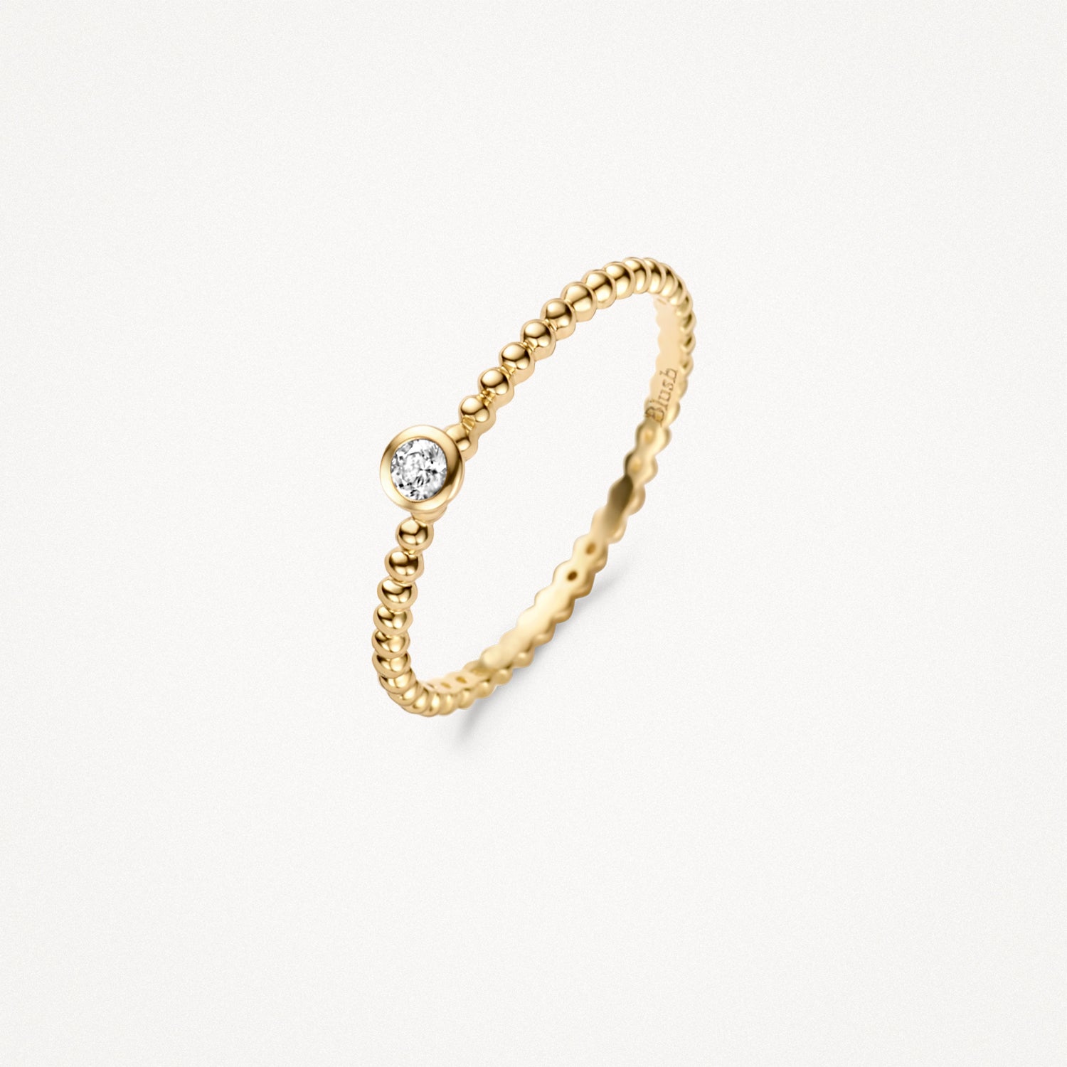 Ring met Bolletjesband en zirkonia ronde zetting 14k goud