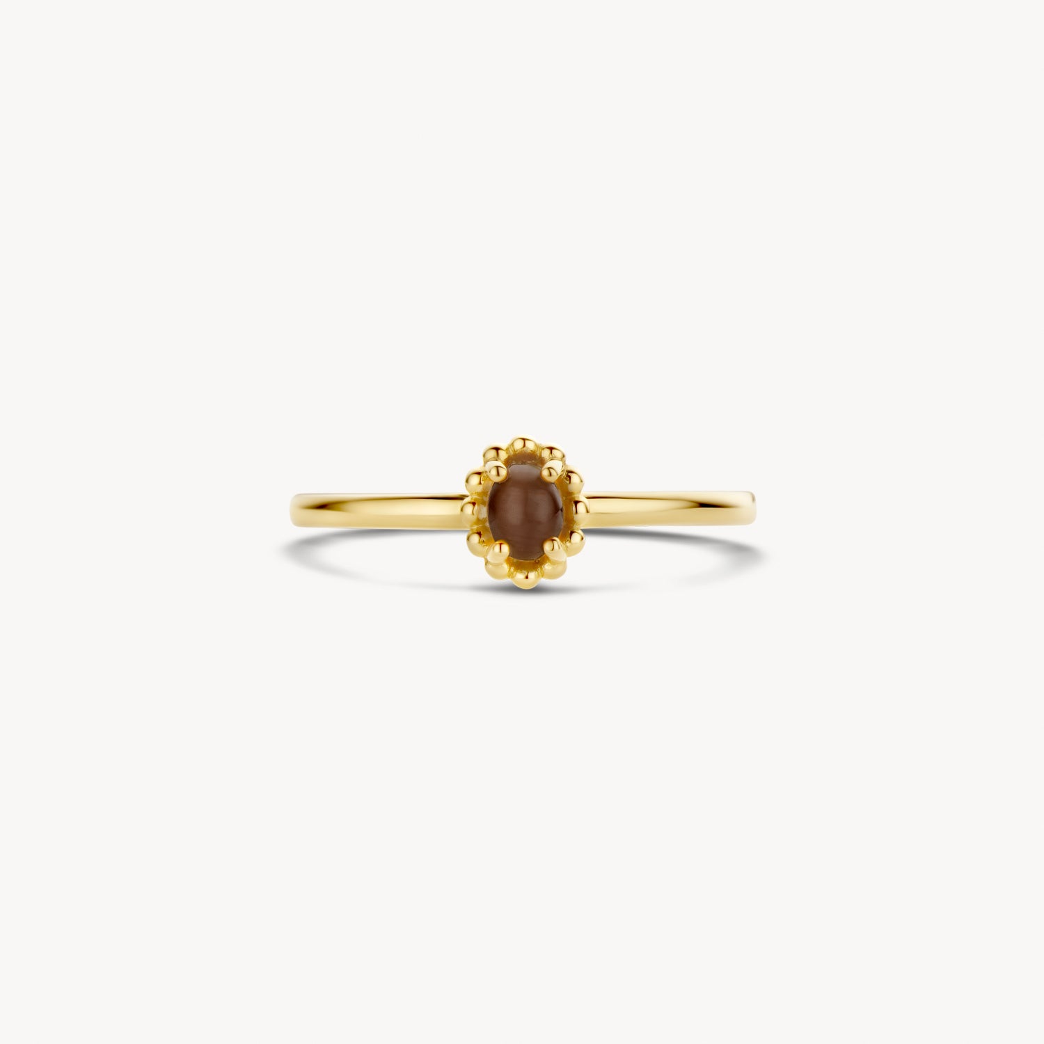 Gouden Ring Bruin Kattenoog Bolletjesmotief 14k goud