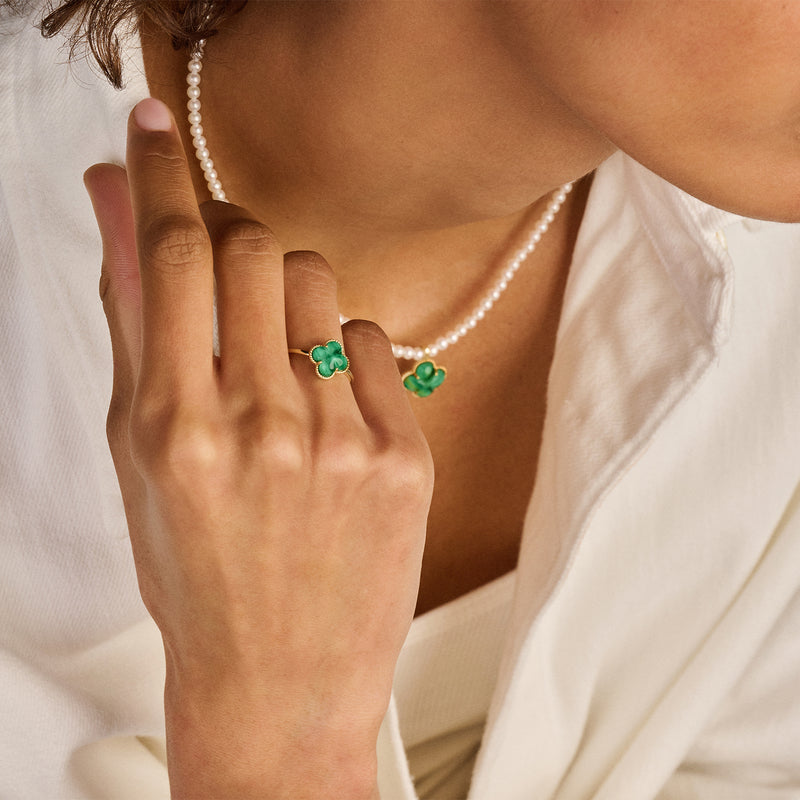 Pendant 6096YMA - 14k Gold with Malachite and Rock crystal