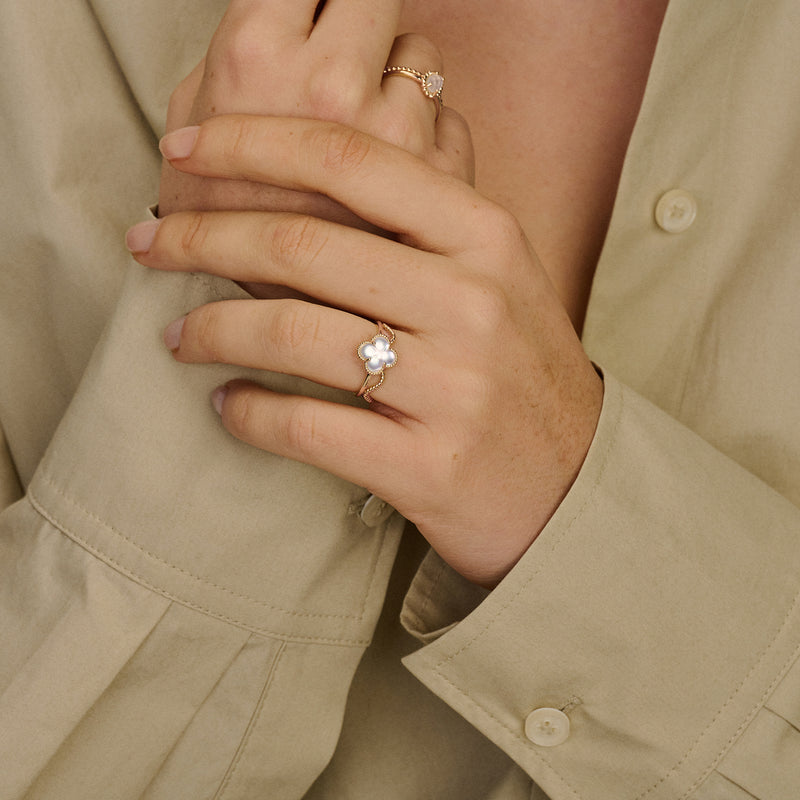 Ring 1269YMQ - 585er Gold mit Perlmutt Und Bergkristall