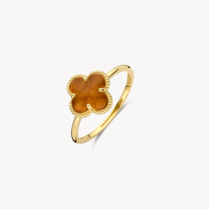 Bague 1269YTQ - Or 14 carats avec Œil de tigre et Cristal de roche