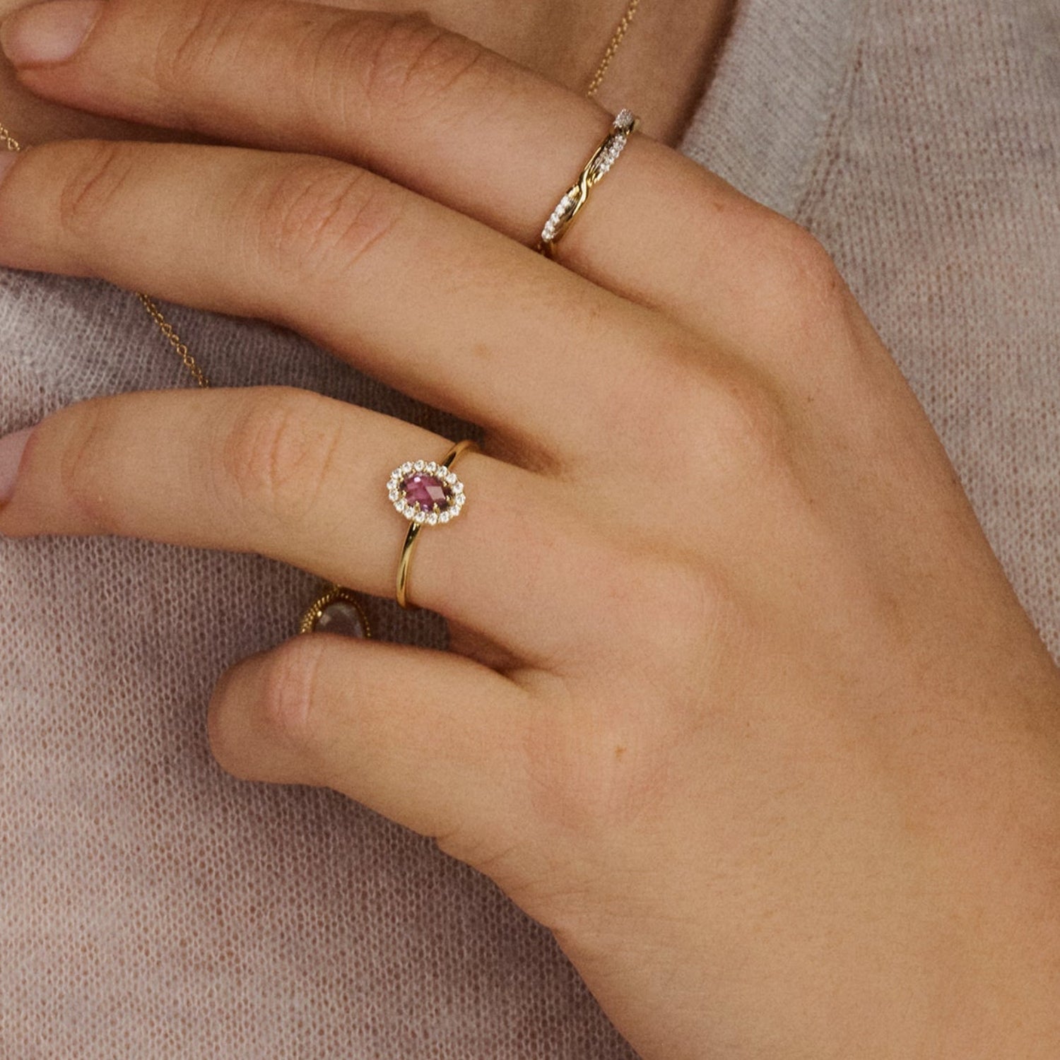 14ct Gold Amethyst and Zirconia Halo Ring