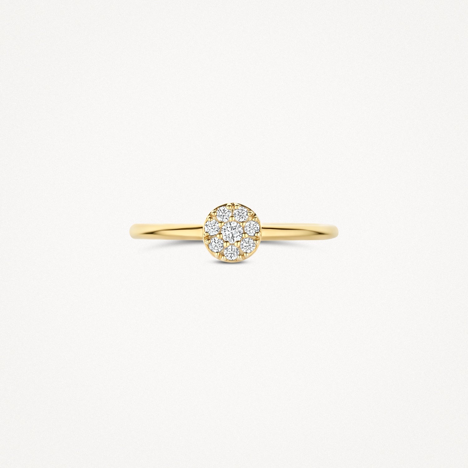 14k goud ring met kleine zirkonia in ronde clusterzetting.