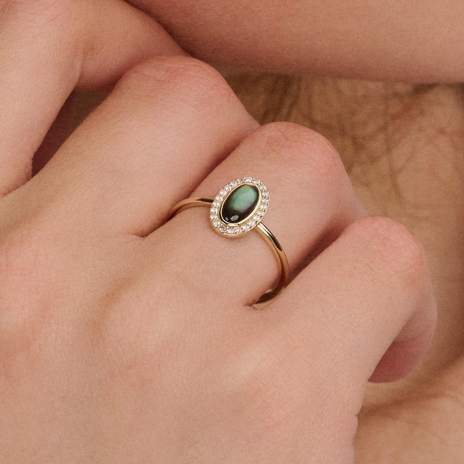 Ring 1279YBQ - 14k Goud met Zwarte parelmoer en Zirkonia