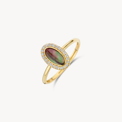 Bague 1279YBQ - Or 14k avec Nacre noire et Zircone