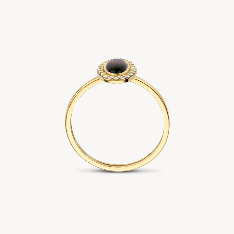 Ring 1279YBQ - 14k Gold with Black Pearl and Zirconia
