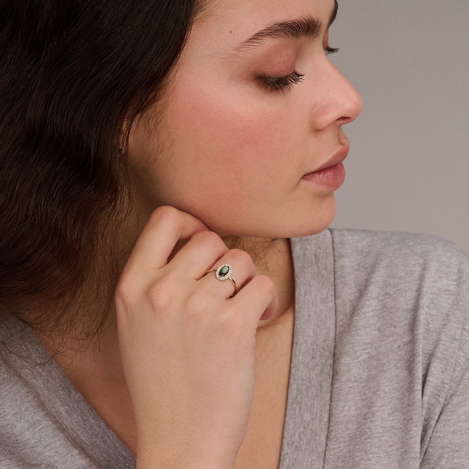 Ring 1279YBQ - 14k Gold with Black Pearl and Zirconia