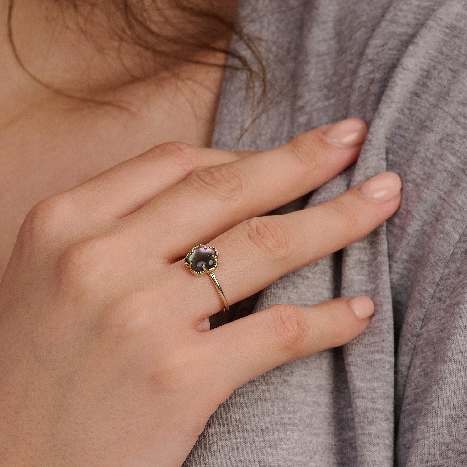 Ring 1281YBQ - 14k Gold with Black Pearl