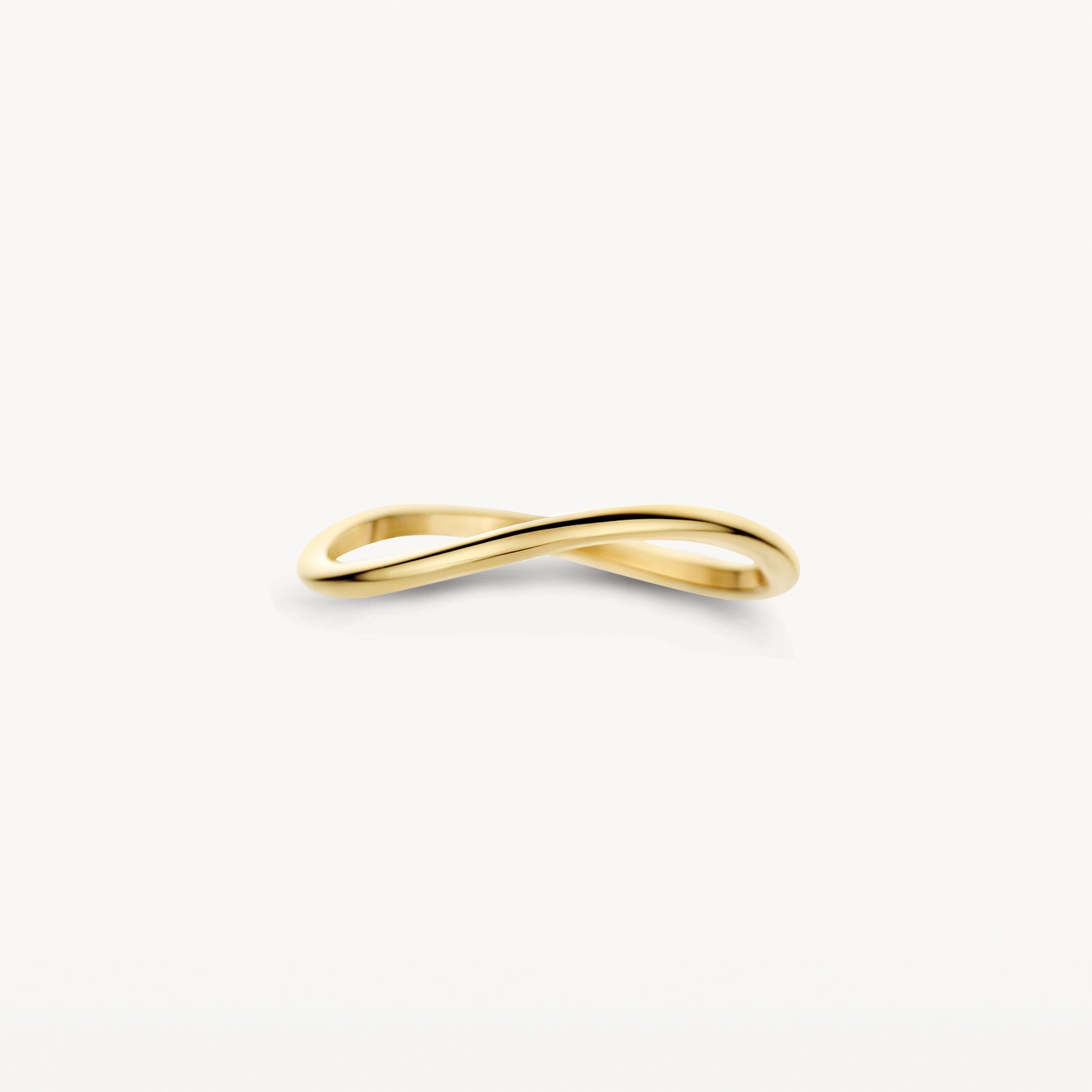 Genuine 14ct yellow gold delicate stackable ring, side view.