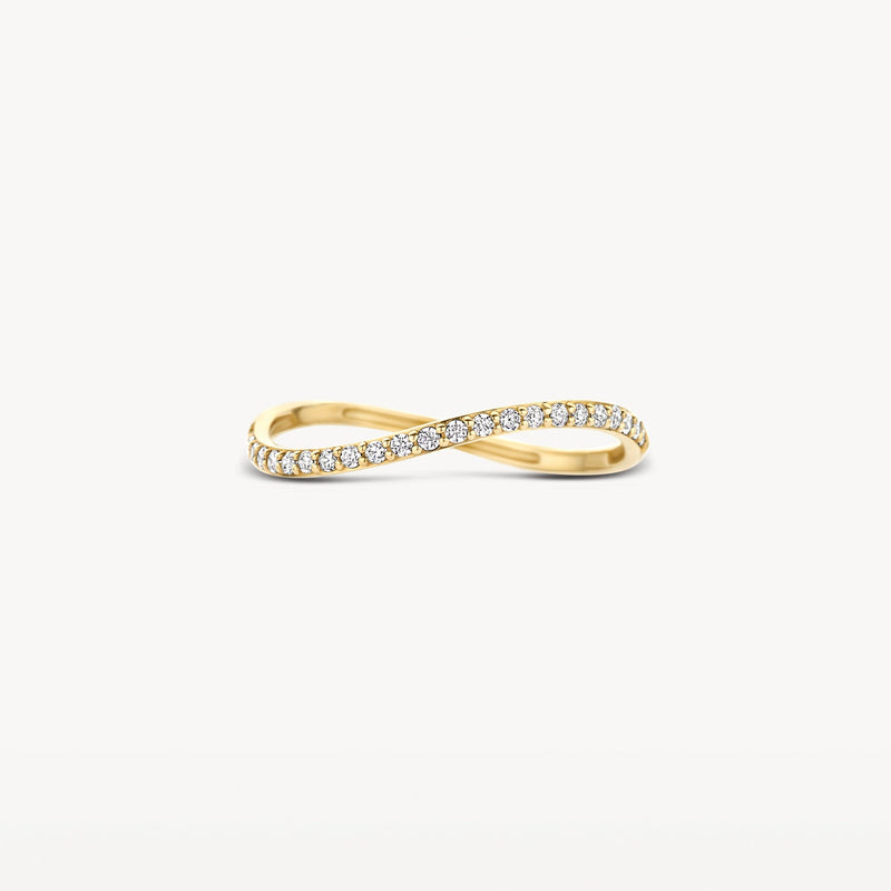 Bague en or jaune 14 carats avec pavé de Zircone, vue de profil.