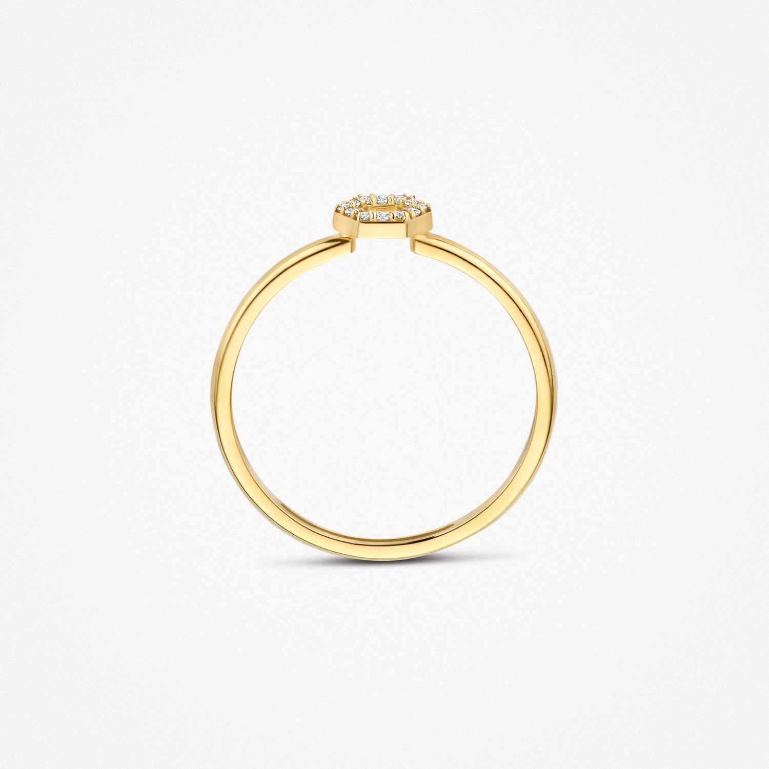 Or jaune 14 carats Bague avec une rangée de Zircone en descente, bande brillante.