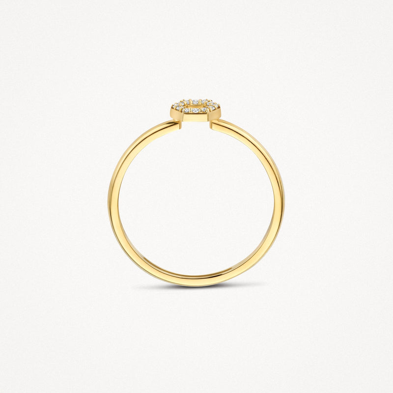 Or jaune 14 carats Bague avec une rangée de Zircone en descente, bande brillante.