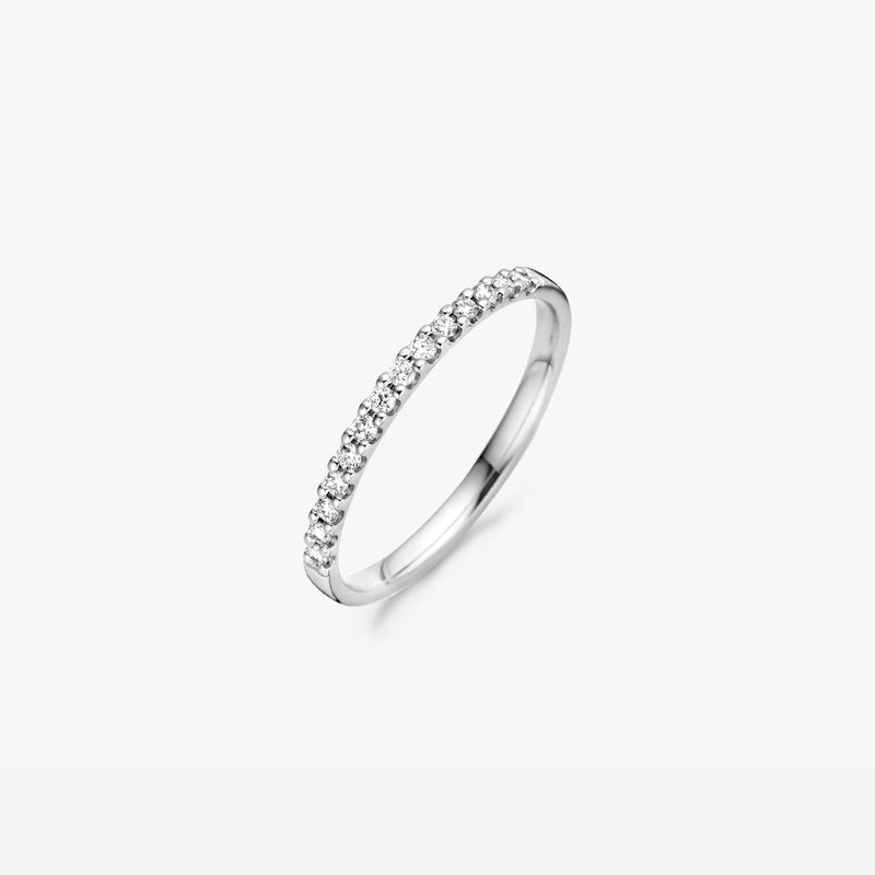 Smalle diamanten aanschuifring van 14k wit goud met ronde geslepen diamanten.