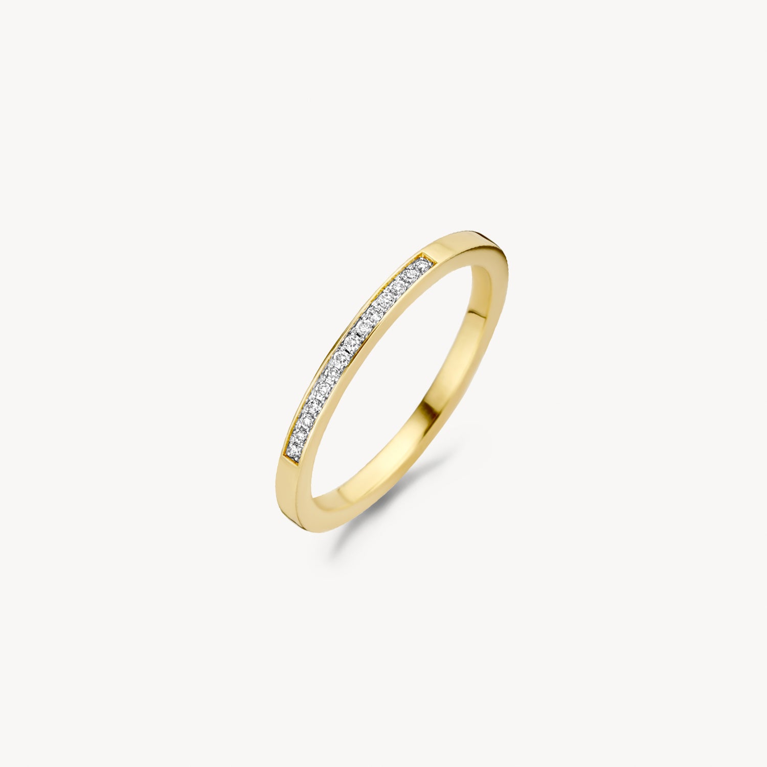 Diamanten Ring met korte railzetting 14k goud